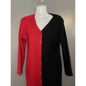 Almost Famous Sweater Dress Womens 3X Red Black Colorblock Button Front